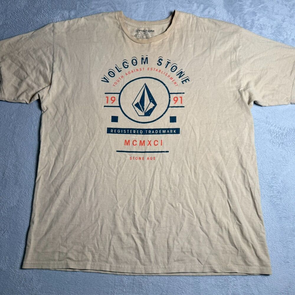 Volcom Stone 91 Graphic T-Shirt Mens XL Cream Off-White Skate Streetwear